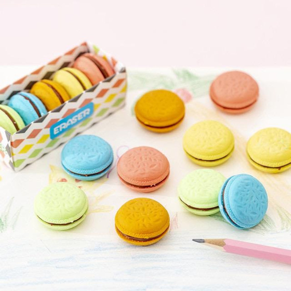 5 pcs/pack Macaron Eraser Color Sandwich Biscuit Eraser Etsy