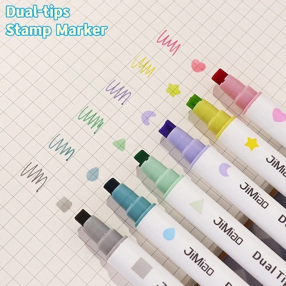 6 Pcs/lot Dual Tip Stamp Marker Pens Set Multi Color Line