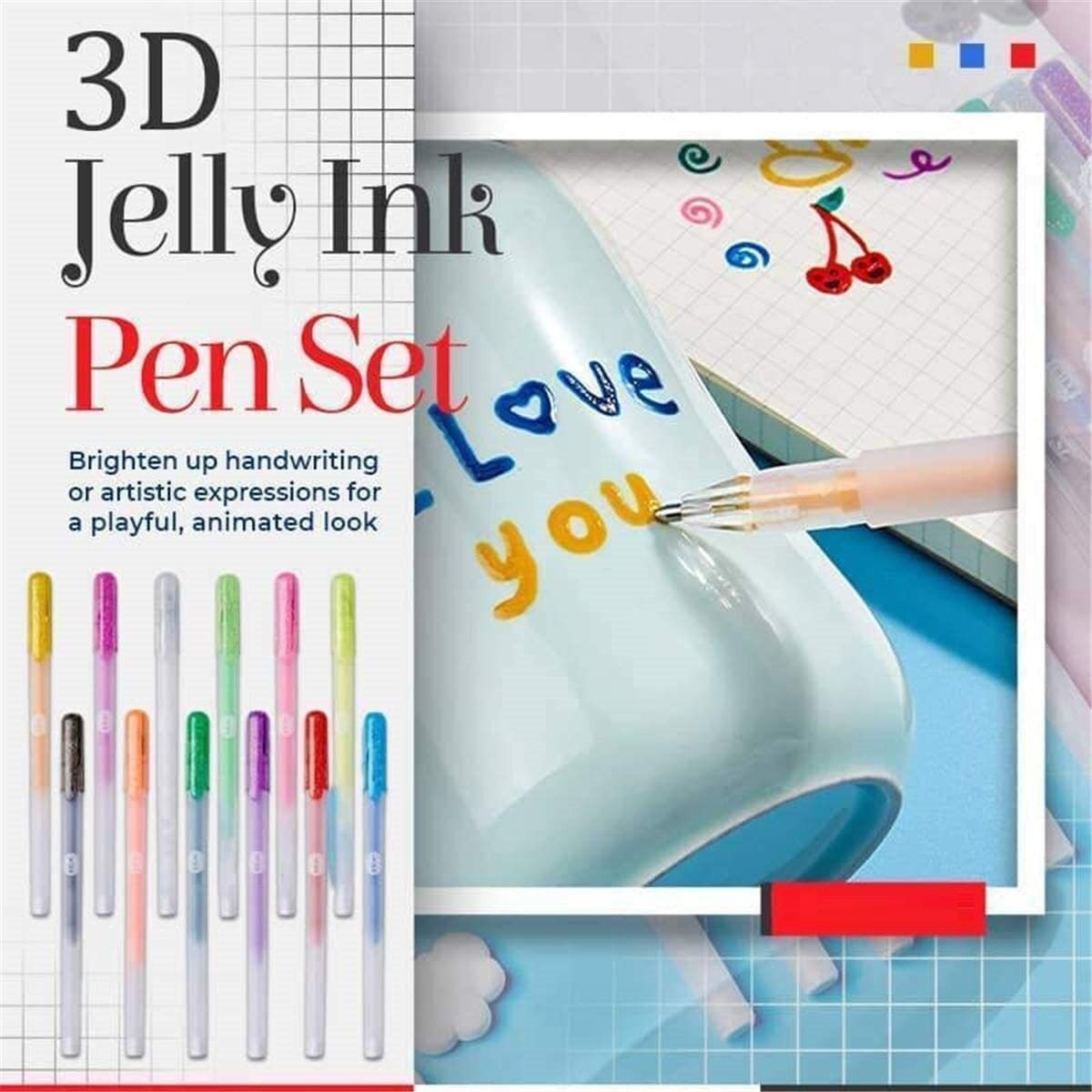 6pcs 3d Jelly Pens Set, Doodle Juice Paint Journal Pens, 12 Colors Neutral  Pens For Students