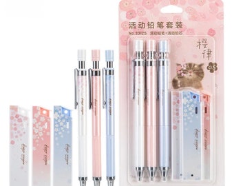 6 Pcs/Set Fresh Cherry Blossom Sakura Mechanical Pencil Set || 3 Pencils + 3 Refills - Automatic Student Pencil, School & Office Supply