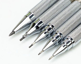 5 Pcs/Set Professional metal Mechanical Pencil || Art Drawing Design - HB 2B Black Pen Copper - Stainless Steel