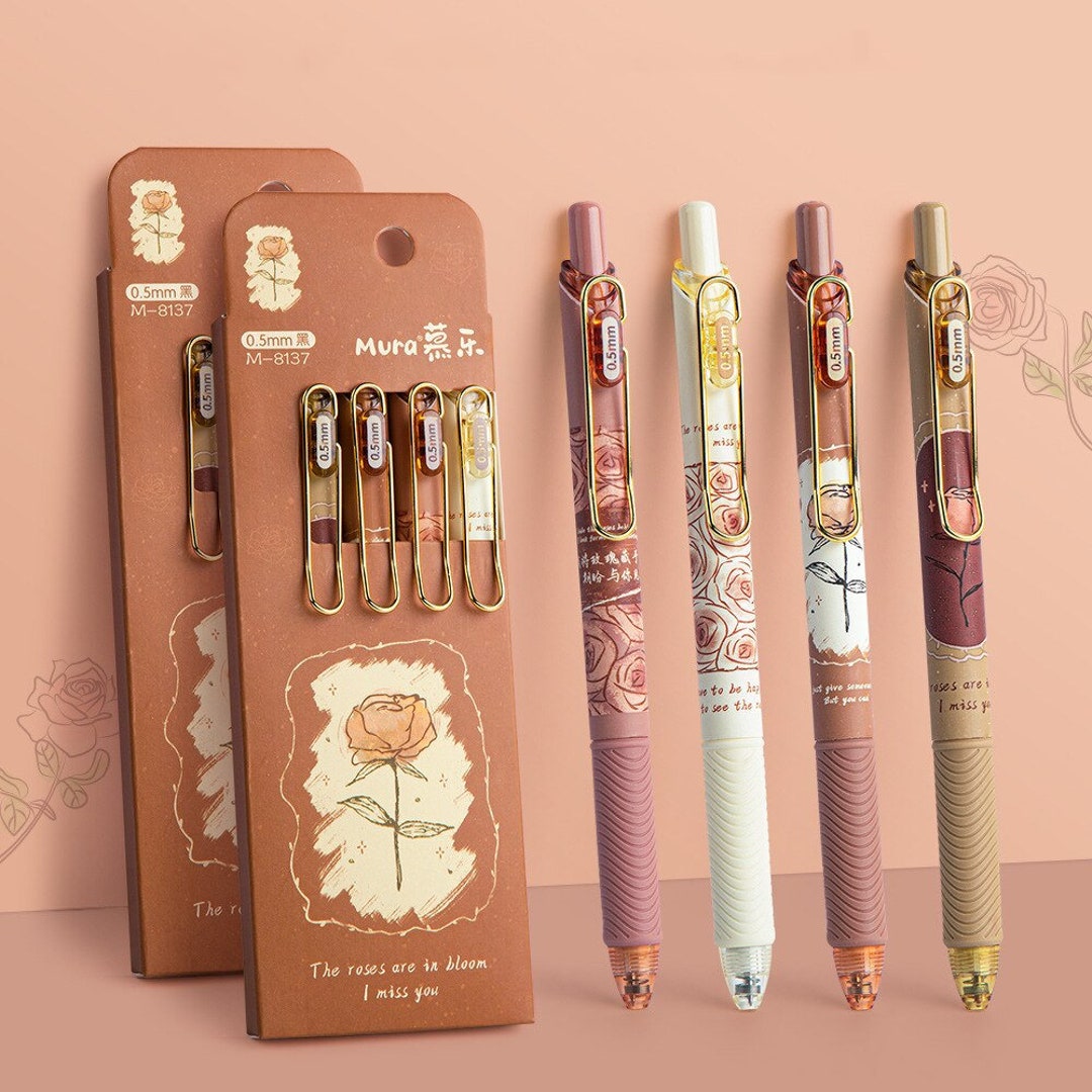 4 Pcs/pack Rose and Poem Retro Flower Design Gel Ink Pen Set Etsy