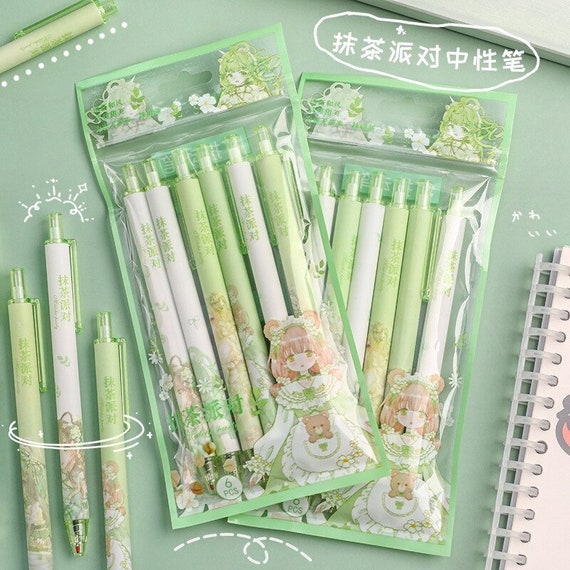 6 Pcs/pack Matcha Girls Mechanical Gel Ink Pen Set 0.5mm, School and Office Pen  Set, Lovely Gift 