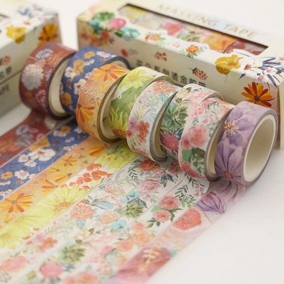 8 Pcs/lot Gold Foil Flower Washi Tapes Set Blooming Rose Etsy