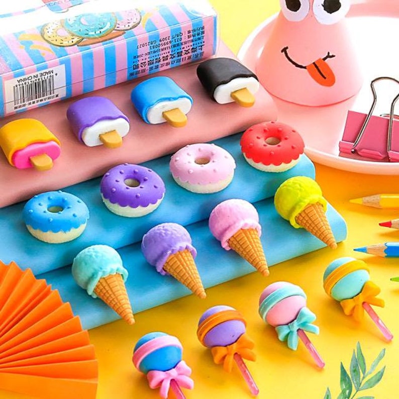 4 Pcs/set Adorable Mini Erasers Donuts Eraser Lollipop Etsy