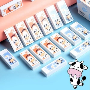 BZaber 60Pcs Cute Cow Erasers Back to School Gifts for Kids Animal Pencil  Top Erasers Mini Kawaii Character Eraser for Classroom Activities Rewards