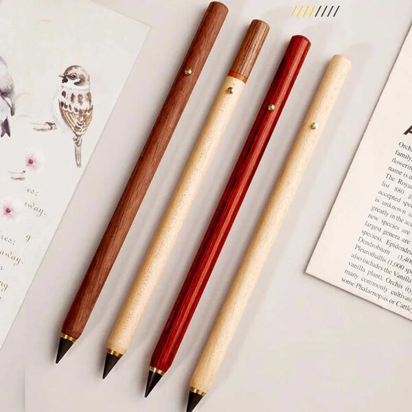 4 Pcs/Lot Creative HB Ink Free Eternal Pencil || Redwood Writing Pen with Replaceable Tip, Perfect for Students and Office Use