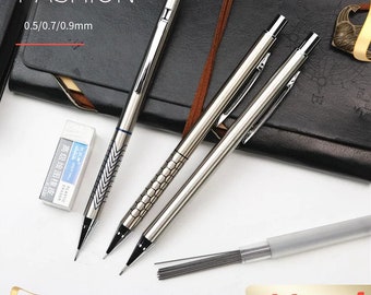 2 Pcs/Lot High Quality Metal Mechanical Pencils + Refills and Eraser || 0.5 0.7 0.9mm Automatic Pencil, School & Office Pencils