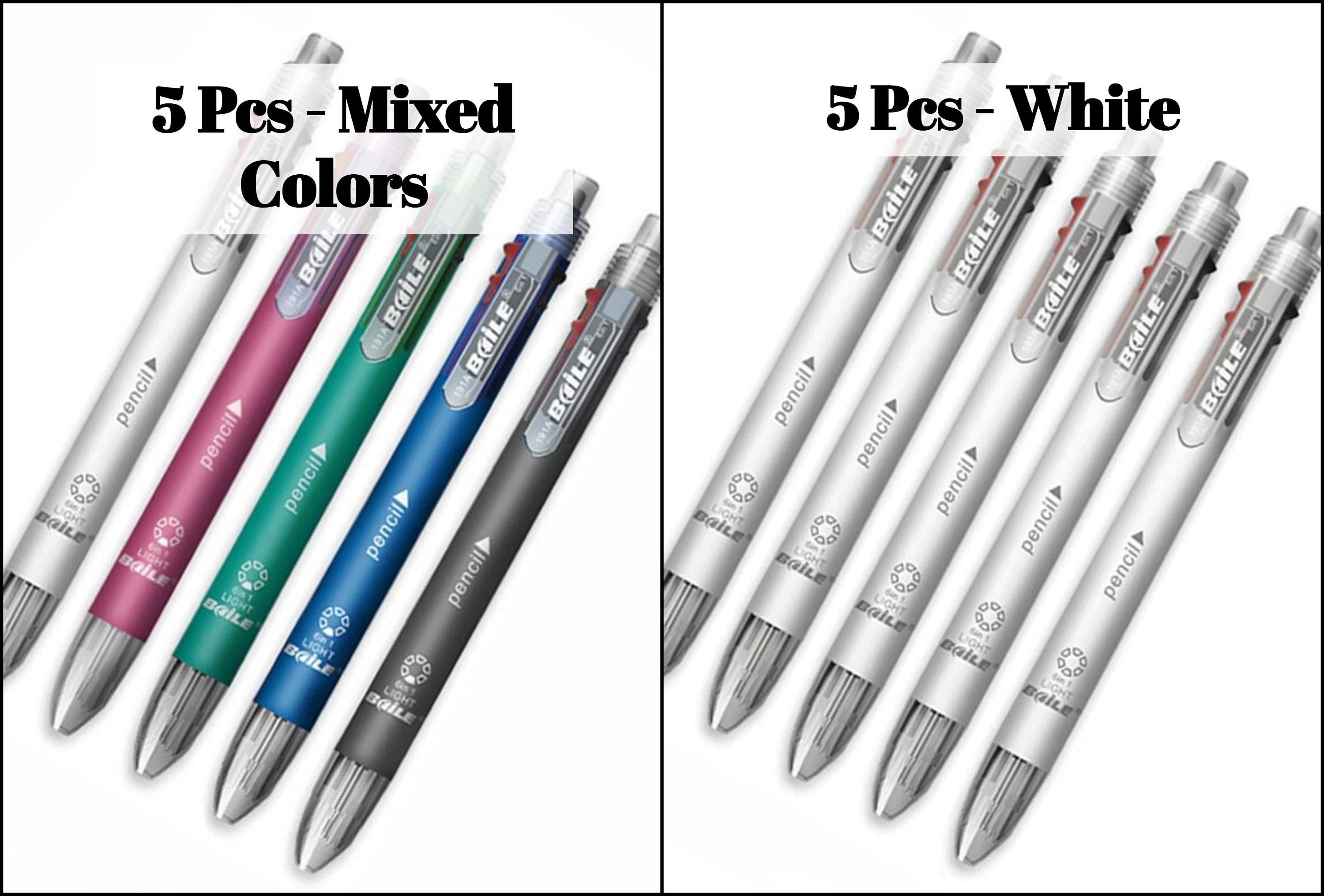 Matite 6 in 1 Penna Multicolore Penna a Sfera Retrattile a 5 Colori con 1  Mini Gomma per Cancellare con la Parte Superiore della Matita Automatica