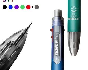 5 pcs/lot ~ stylo multifonction 6 en 1 avec 0,7 mm 5 couleurs de recharge pour stylo à bille et mine de porte-mine 0,5 mm
