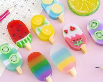 4 Pcs/Set Super Cute Kawaii Summer Popsicle Rubber Erasers || Novelty Ice Cream Rubber Eraser, Student Eraser, Sweet Gift