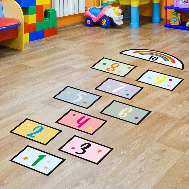 Cartoon Numbers Hopscotch Game Floor Stickers Kids and Baby Etsy