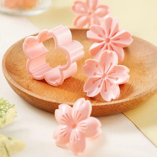 5pcs/set Sakura Cookie Mold Stamp, Biscuit Mold Cutter, Pink Cherry Blossom Mold Flower, Charm DIY Floral Mold, Fondant Baking Tool