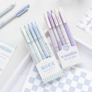 5 Pcs/Pack Lovely Fresh Vanilla Style Gel Ink Pen Set || 0.5mm/0.38mm, School and Office Pen Set, Perfect Gift For Students