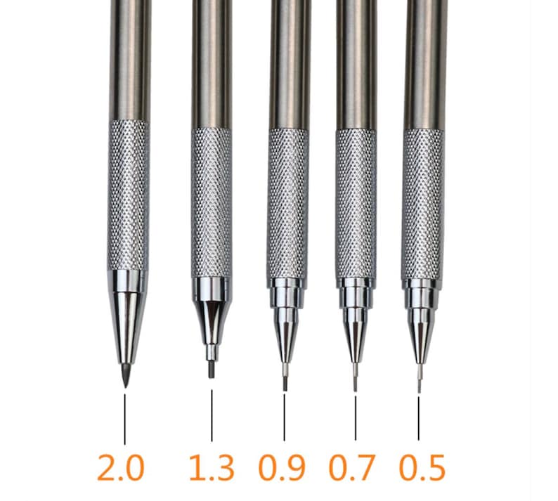 5 Pcs/Set Professional metal Mechanical Pencil Art Drawing Design HB 2B Black Pen Copper Stainless Steel image 2