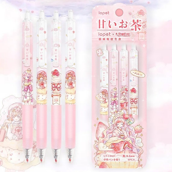 Set di 4 penne gel MOJO Cartoon Kawaii Girl // 0,5 mm Penna per