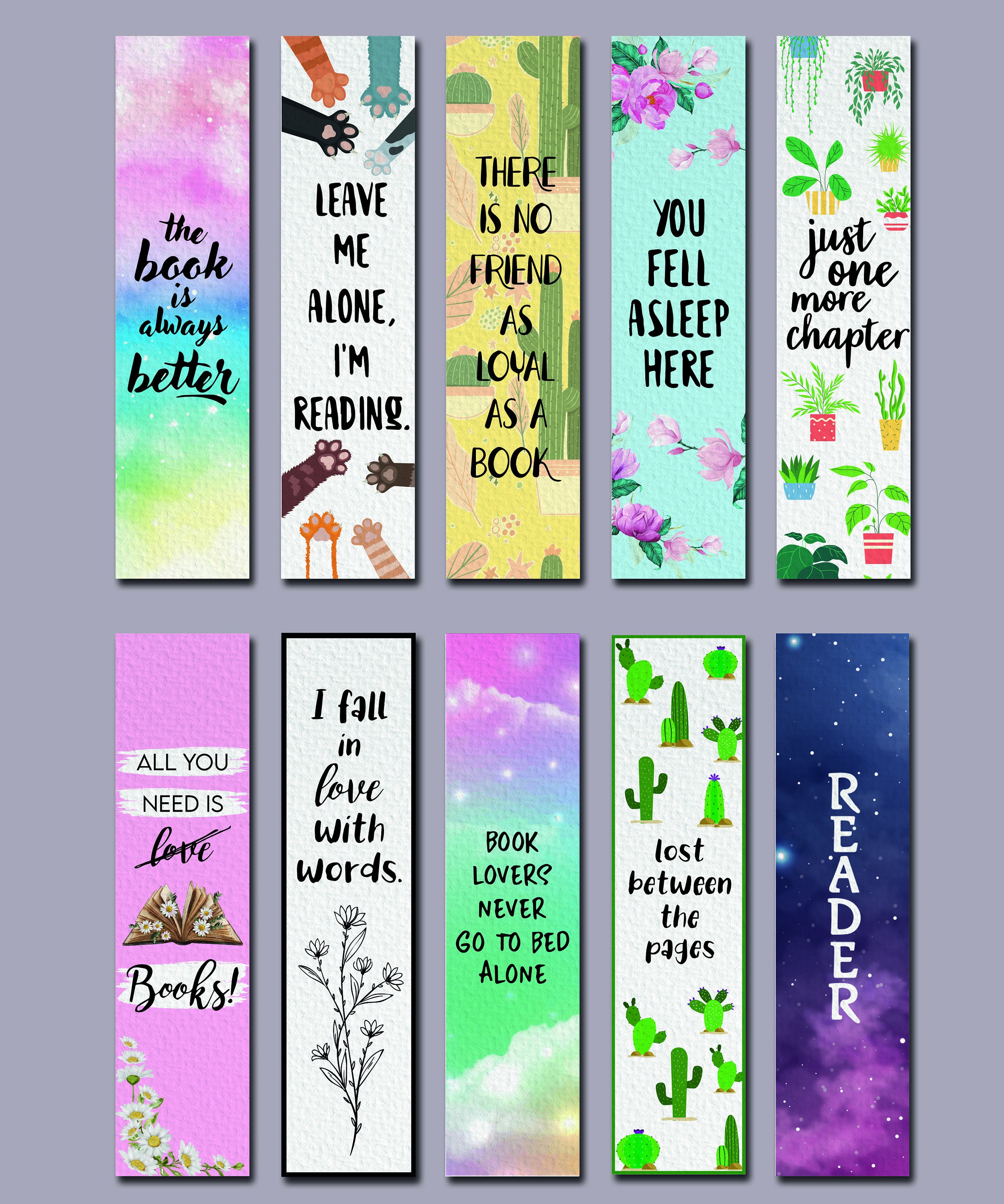 Printable Bookmarks Template Printable Bookmarks Set Etsy