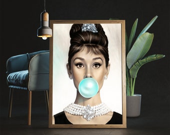 Audrey hepburn bubble gum Unframed Art Print Poster Size A4 A3 A2 