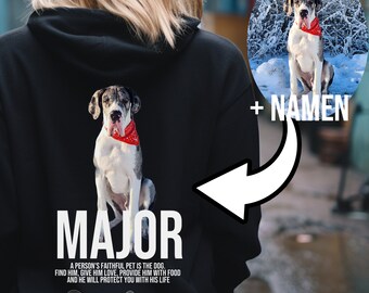 Personalisierter Hoodie mit Hunde Porträt mit Foto u. Namen, Geschenk für Hundeliebhaber, Hundemama Hoodie, Kapuzenpullover mit Hunde Foto