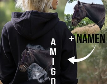 Gepersonaliseerde hoodie met paardenfoto en paardennaam, hoodie met printfoto, paardenhoodie, speciaal cadeau voor paardenliefhebbers