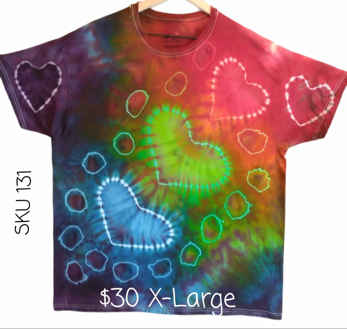 Handmade rainbow heart tie dye shirt XLARGE adult. Made with Etsy