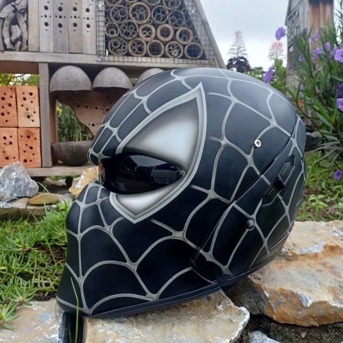 SpiderMan Helmet Custom casco de motocicleta Black Spiderman Etsy