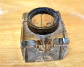Vintage Cut Glass Inkwell (cracked) - Old Antique Ink Well