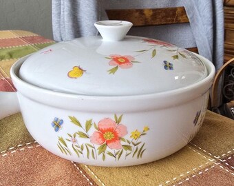 Vtg Covered Casserole Dish Porcelain Andrea by Sadek Country Flowers  #9226