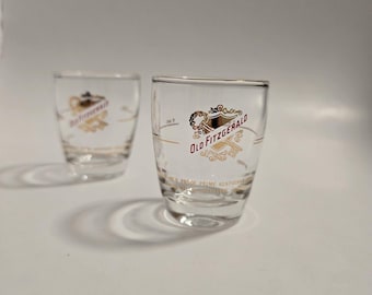Old Fitzgerald advertising mid century 1 oz glass shot glass set of 2 barware