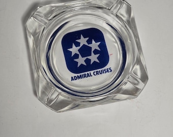 Admiral Cruises glass ashtray blue & white logo cruise ship collectible