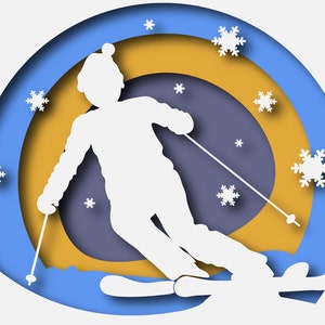 ski SVG/ski multilayer SVG/layer Svg/ papercut/ 3D paper/ vector/ multilayer laser cut/ svg 3d/sport/ sport winter/ mountain/ snow