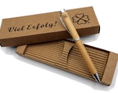 Sustainable bamboo ballpoint pen with shamrock engraving Ecological pen as a lucky charm Gift for Students, Abitur Exams