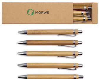 Nachhaltige Bambus Kugelschreiber | Set aus 5 ökologischen Holzkugelschreibern | Stifte in plastikfreier Verpackung