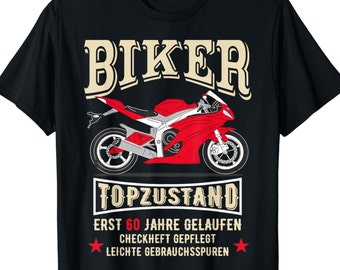 Herren 60. Geburtstag Mann Biker Geschenk witzig  (jedes andere Alter personalisierbar) Motorrad Superbike rot T-Shirt S - 4XL