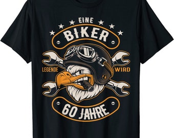 Herren 60 Geburtstag Mann Geschenk lustig Biker Motorrad Chopper Adler T-Shirt S - 4XL