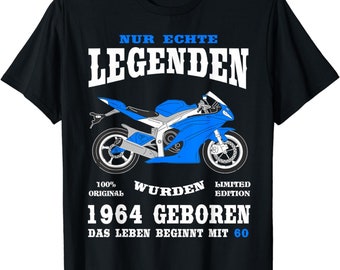 Herren 60. Geburtstag Mann Biker Geschenk witzig  (jedes andere Alter personalisierbar) Motorrad blau Superbike Legenden T-Shirt S - 4XL