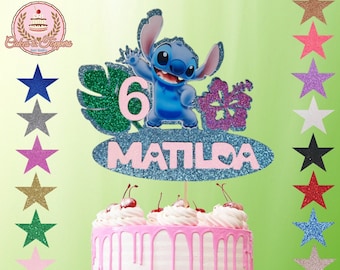 Stitch cake topper glitter / card custom personalised any name any age