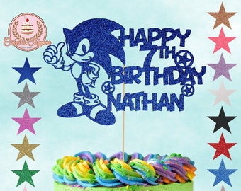 Sonic The Hedgehog Glitter Cake Topper Personalised Birthday Decoration