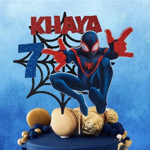 Kids Cake topper , glitter / card Spiderman  custom personalised any name any age