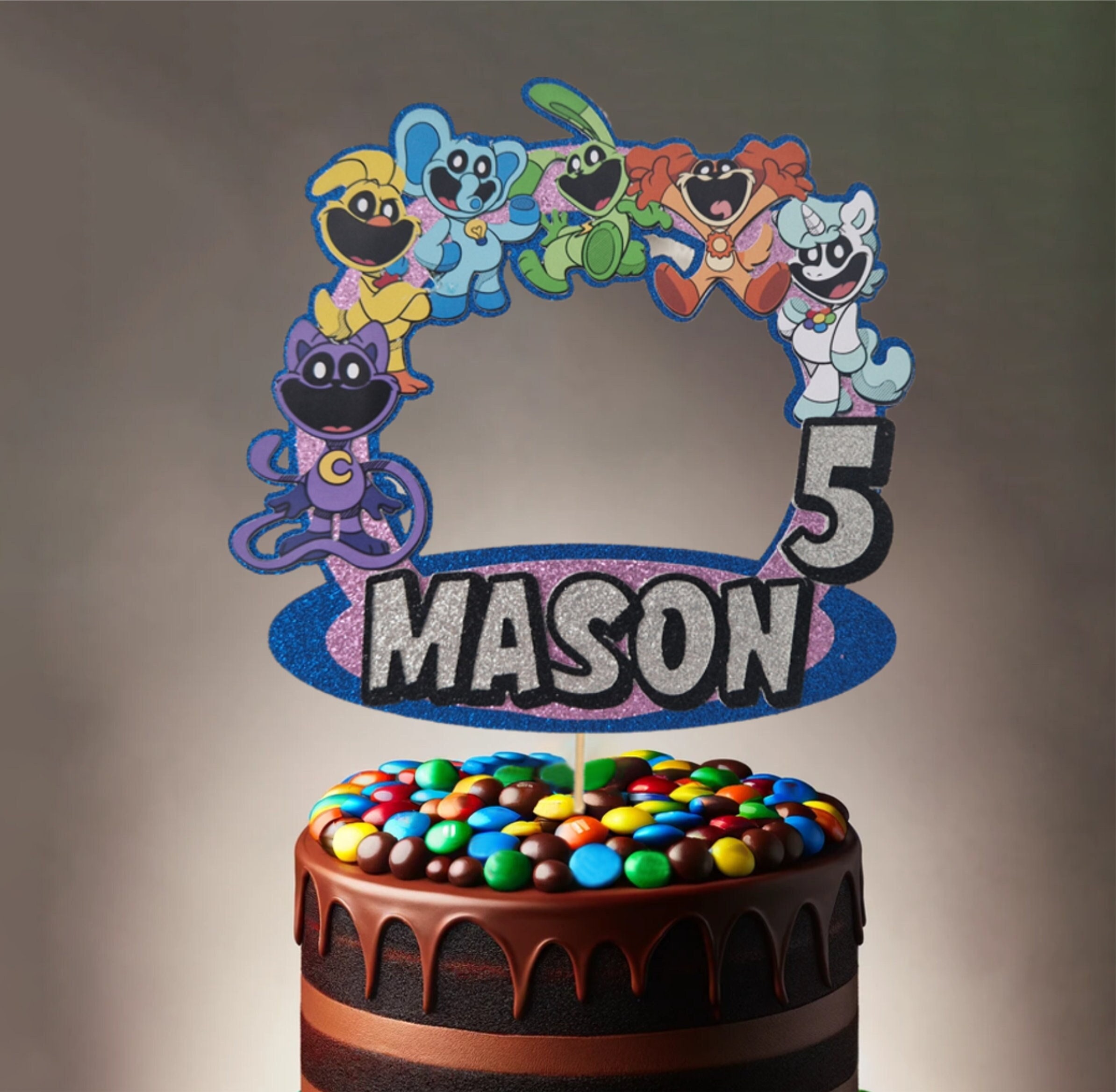 Personalised Kids Cake Topper Playtime , Glitter Decoration