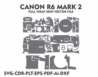 Plantilla de diseño de piel para Canon R6 Mark2 Archivo vectorial Diseño de piel Troquelado de piel