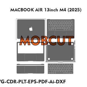 MacBook Air 13-inch M4 2025 skincut-bestand, skinvectorsjabloon