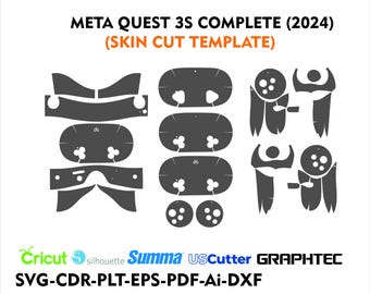 META Quest 3S headset complete skin cut file skin vector template