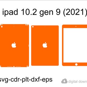 May include: A digital download of three orange iPad 10.2 gen 9 (2021) screen protectors in SVG, CDR, PLT, DXF, and EPS formats.
