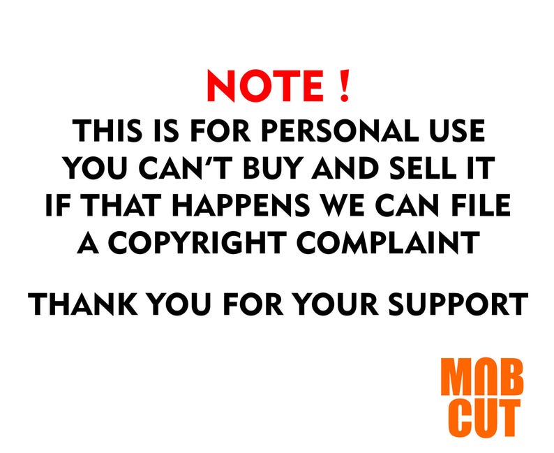 Op de afbeelding: Witte achtergrond met rode en zwarte tekst die luidt: "OPMERKING! DIT IS VOOR PERSOONLIJK GEBRUIK U KUNT HET NIET KOPEN EN VERKOPEN ALS DAT GEBEURT KUNNEN WE EEN COPYRIGHTKLACHT INDIENEN DANK U VOOR UW STEUN" met een oranje logo.