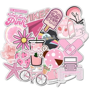 50 pieces VSCO pink stickers | Vinyl waterproof PVC Cartoon stickers | Laptop stickers|