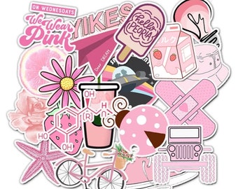 50 pieces VSCO pink stickers | Vinyl waterproof PVC Cartoon stickers | Laptop stickers|
