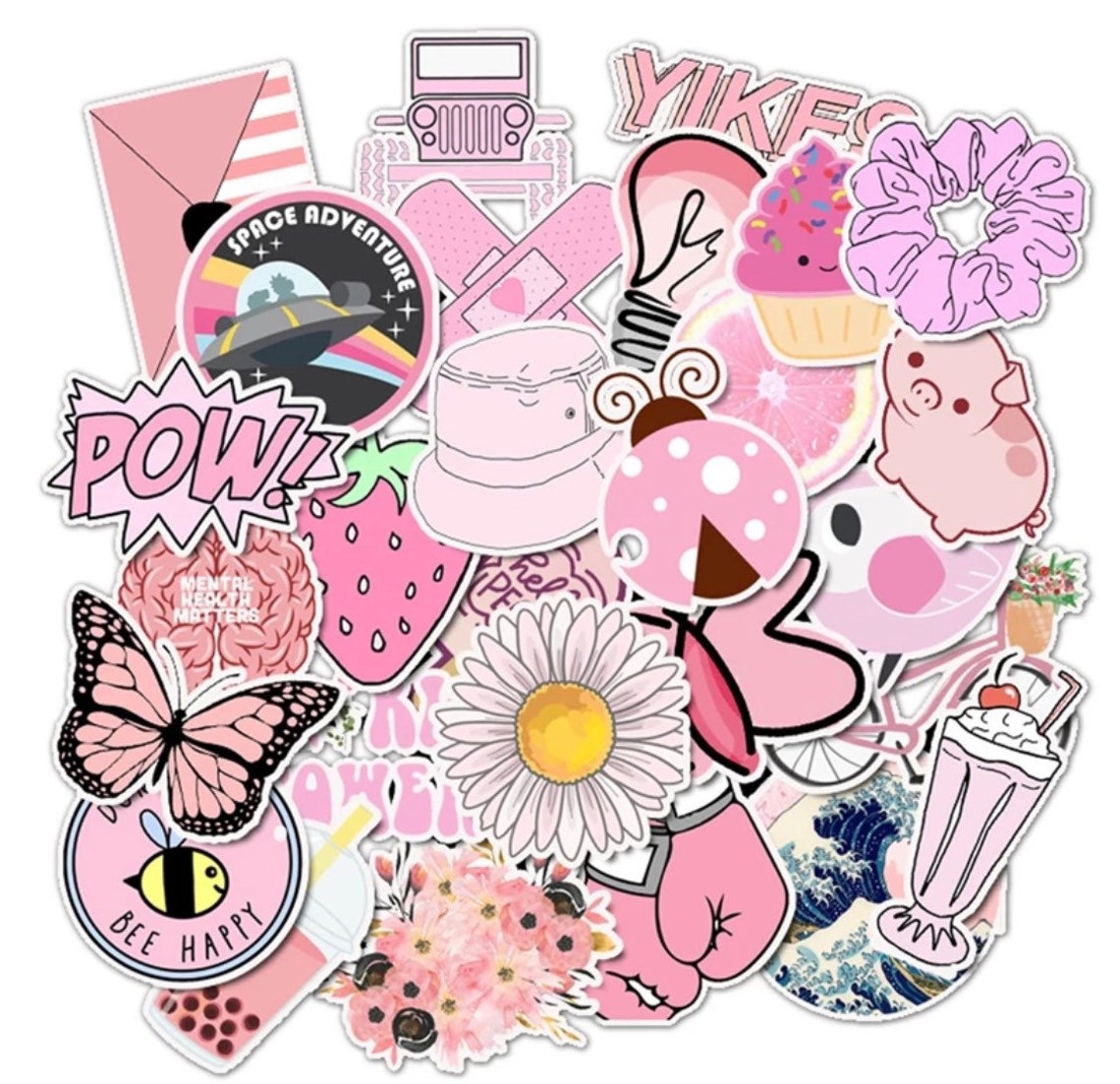 50 Pieces VSCO Pink Stickers Vinyl Waterproof PVC Cartoon Stickers