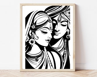 Radha Krishna Poster, moderne Hindoe kunst, Hindoe abstracte kunst, moderne Radha Krishna poster, Hindoe kunst aan de muur, Desi kunst aan de muur
