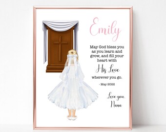 First communion print, holy communion, First holy communion gift, Christian girl gift, Catholic girl gift, church print